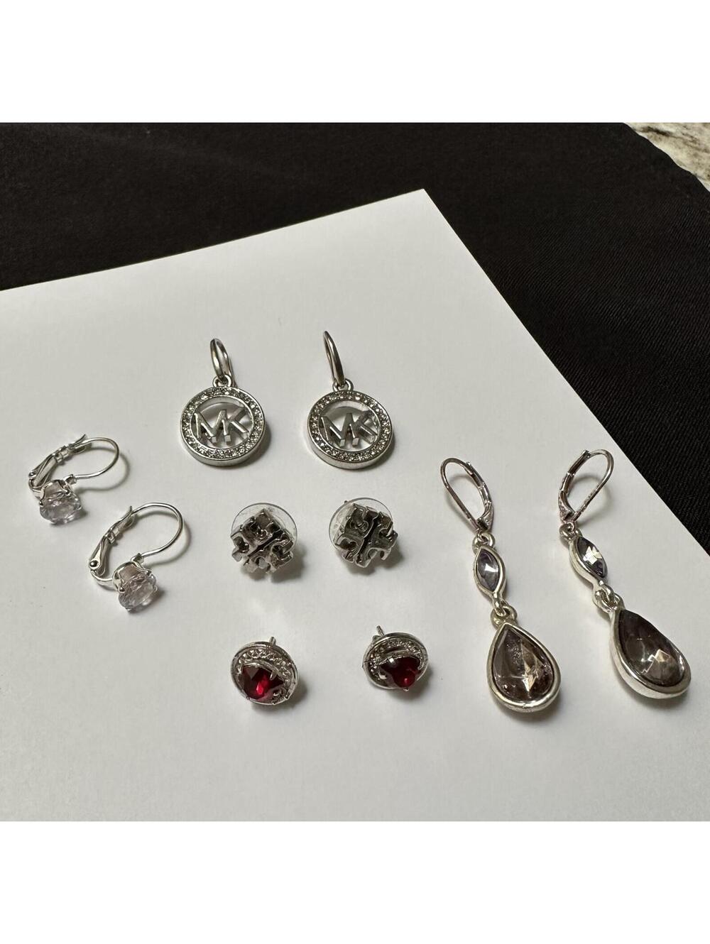 Lot Of 5 - Silver Tone Rhinestone Pierced Earrings Stud / Dangle Drop 1 Napier